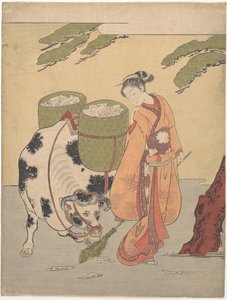 恋文を掃き集める女性 作： 鈴木春信