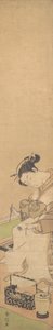 ベッドに座って手紙を書いている花魁 1769年頃。 1769年。 作： Suzuki Harunobu