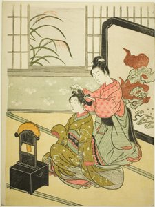 『座敷八景』シリーズより「鏡の中の秋の月」 作： Suzuki Harunobu