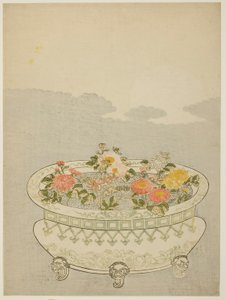菊と昇る月 作： Suzuki Harunobu