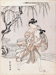 河原の夫婦図 鈴木春信（1725-1770）筆 墨・彩色 日本 日本文明 江戸時代