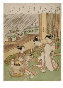 おしゃれな7人の小町 -小町雨乞、1772-1773年頃（紙に木版画） 作： Suzuki Harunobu