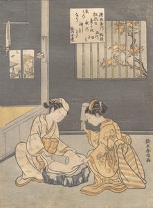 ジュエルリバー砧の玉川での縮毛布、カリフォルニア州。 1768年頃。 1768年。 作： Suzuki Harunobu