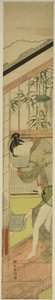 女性の着物を引っ張る男 作： Suzuki Harunobu