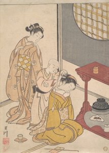 二重棚の夜雨、1766年頃（木版画） 作： Suzuki Harunobu