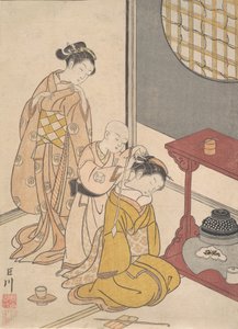 二段棚台の夜の雨 座敷八景シリーズより 1766年。 作： Suzuki Harunobu