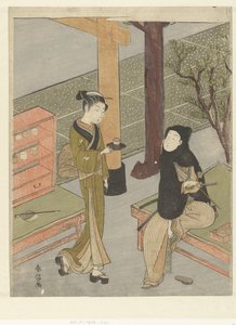 笠森神社のお茶屋でお茶を出すお仙さん。 作： Suzuki Harunobu