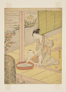 ミンナウと遊ぶ（カラー木版画 作： Suzuki Harunobu