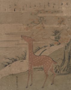 雄鹿の叫び、約。 1760年頃。 1760年。 作： Suzuki Harunobu