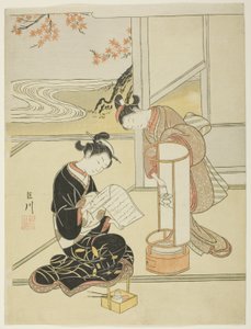座敷八景より行灯の夕焼け 作： Suzuki Harunobu