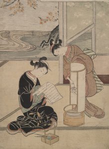 ランプの夕焼け: 8 つのパーラー ビュー 作： Suzuki Harunobu