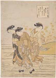 東洋美術：山城国井手の多摩川 par Harunobu, Suzuki (1724-1770), c.1768.カラー木版、27,3x18,9。個人蔵 作： Suzuki Harunobu