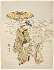 雪の詰まった下駄 作： Suzuki Harunobu