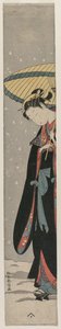 玉川ムーシリーズの、雪の中で日傘を差した女性ビヒン。 作： Suzuki Harunobu