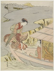 ボートに乗る女性c。 1767 作： Suzuki Harunobu