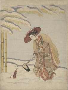 雪の中でたけのこを掘る女、または孟宗孟宗のパロディ、『二十四年』より。 1765年。 作： Suzuki Harunobu