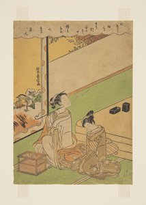 パイプを吸う女（カラー木版画