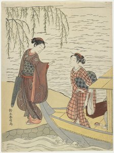 ボートから下船する女性c。 1767 作： Suzuki Harunobu