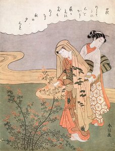 若い女性とメイド、c1745-1770。 作： Suzuki Harunobu