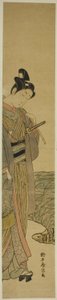 釣り竿とネットを持つ若い男 作： Suzuki Harunobu