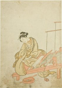 織機で若い女性 作： Suzuki Harunobu