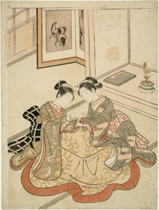 キャッツクレイドルで遊ぶ若い女性たち 作： Suzuki Harunobu