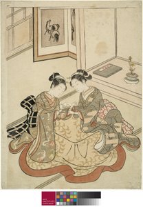 若い女性が猫のゆりかごを演奏している、1767-68年頃 作： Suzuki Harunobu