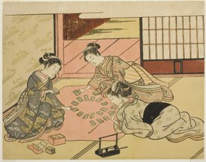 詩カードをする若い女性 作： Suzuki Harunobu