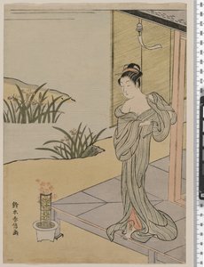 ピンクの鍋を見ている若い女性、1767年頃