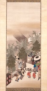 吉原と品川（シルクに墨、色、金） 作： Suzuki Kiitsu