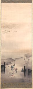 吉原と品川、江戸時代（絹本に墨、彩色、金） 作： Suzuki Kiitsu