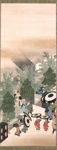 吉原と品川、江戸時代（絹本に墨、彩色、金）