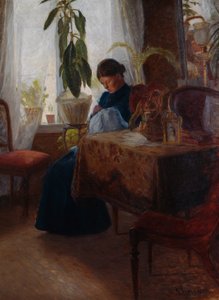 裁縫をする女性がいるインテリア 作： Sven Jorgensen