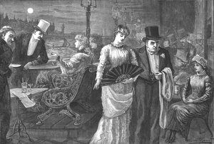 庶民院のテラスでの真夏の夜、ウェストミンスター宮殿、1881 作： Swain