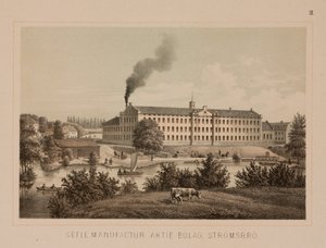 スウェーデン、ストロムスブロの綿花工場、1840年頃（カラーリトグラフ 作： Swedish School