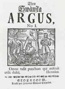 創刊号「Then Swänska Argus」。 作： Swedish School