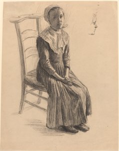 農民の衣装で座っている女の子 作： Swiss 19th Century