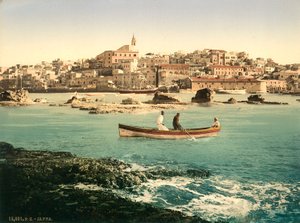 町を背景にしたヤッファの港、1880〜1900年頃（フォトクロム）
