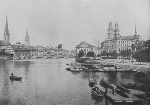 チューリッヒとリマト（白黒写真 作： Swiss Photographer