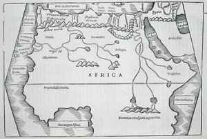 1543年にバーゼルで出版されたCaius Julius Solinusの「Polyhistor, rerum toto orbe memorabilium...」からのアフリカ（木版）。 作： Swiss School