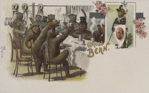 ビールを飲むクマ、スイス・ベルンからの挨拶（クロモリト