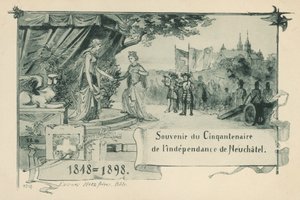 1848年にヌーシャテルがスイス連邦内の共和国として宣言してから50年（リトグラフ 作： Swiss School