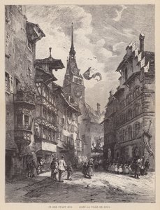ツークの街で、Dans la Ville de Zoug（エングレービング 作： Swiss School