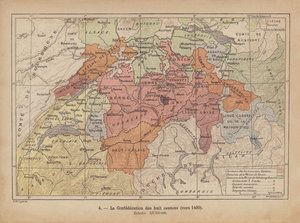 旧スイス盟約者団、1400年頃（カラー版画） 作： Swiss School