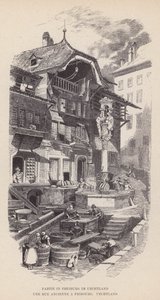Partie in Fribourg im Uechtland, Une Rue Ancienne a Fribourg, Uechtland (e.g. engraving) 作： Swiss School