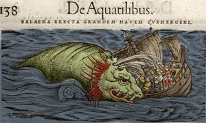 船を襲う海獣（コンラッド・ゲスナー著「Historiae Animalium」より 作： Swiss School