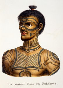 1824年に発行されたCI Brodtmannによる、さまざまな大陸のさまざまな人種タイプの民族学的研究からのヌカヒワの刺青の男
