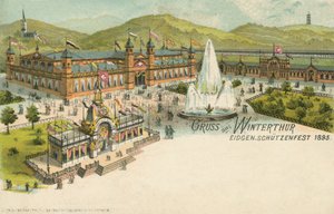 1895年、スイスのヴィンタートゥールで開催された射撃祭（カラーリトグラフ 作： Swiss School