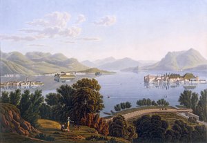 1819年にミラノのジュネーブ海峡航海からマッジョーレ湖とボロメオ諸島の景色 作： Swiss School