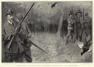 ホースシュードライブの王であるサンドリンガムとドイツ皇帝の射撃パーティー 作： Sydney Prior Hall